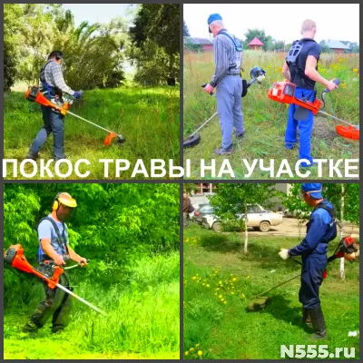 Покос травы, поросли и кустарника, стрижка газона